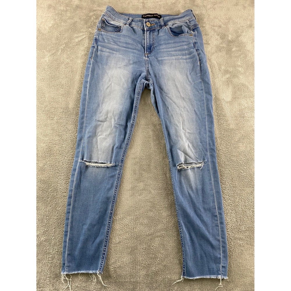 Express Jeans Ankle Legging High‎ Rise Distressed Raw Hem Light Wash Blue 6R